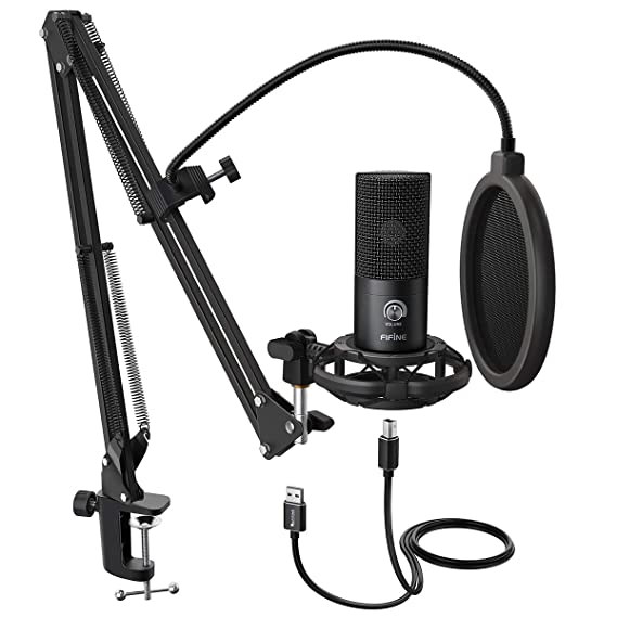Fifine t669 condenser usb microphone kit with adjustable scissor arm stand shock mount for pc and mac only