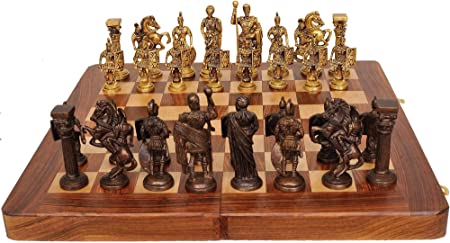 Shoro skywalk hand crafted roman brass chess set with wooden