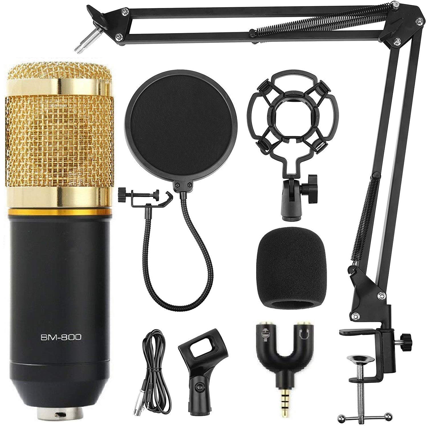Slidenbuy® condenser microphone bundle, bm 800 mic kit new nb35 1 shock mount + (1) microphone power cable + (1)