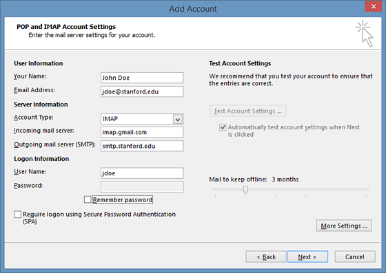 Imap settings