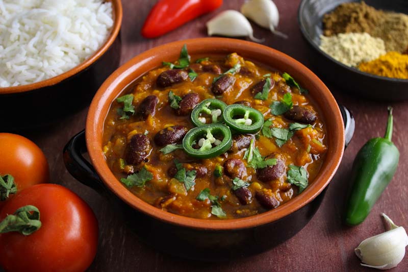 Vegan rajma masala kidney bean curry gluten free bowl