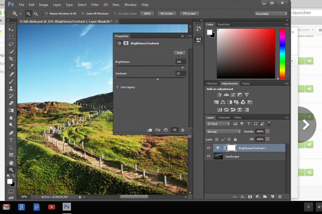 Using_Adjustments_Pane_to_brighten_image